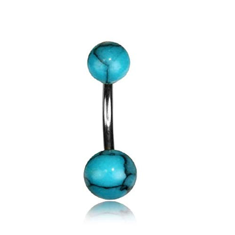Earth Accessories Turquoise or Green Malachite Belly Button Ring Piercing for Women - Navel Belly Button Rings with Surgical Steel