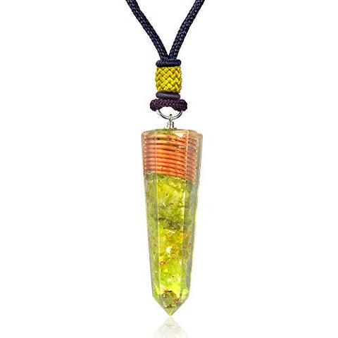 Orgonite Pendant Necklace - Peridot Crystal Orgone pendant with Orgone Energy-Emf Protection-Cho Ku Rei Reiki Charged-Negative Energy Transformer-Tested Cell Phone Radiation EMF Protection Device