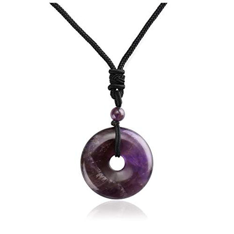 Top Plaza Reiki Healing Crystal Gemstone Amethyst Necklace Adjustable Protection Lucky Coin Pendant Necklaces Amulet Jewelry for Women Men