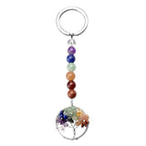 JOVIVI 7 Chakra Gemstone Tree of Life Pendant Keychain Healing Crystals Tumbled Stone Beads Keyring for Couple Best Friend Family