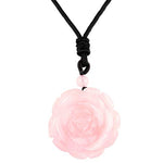 rockcloud Hand Carved Rose Quartz Rose Flower Crystal Stone Pendant Necklace for Women