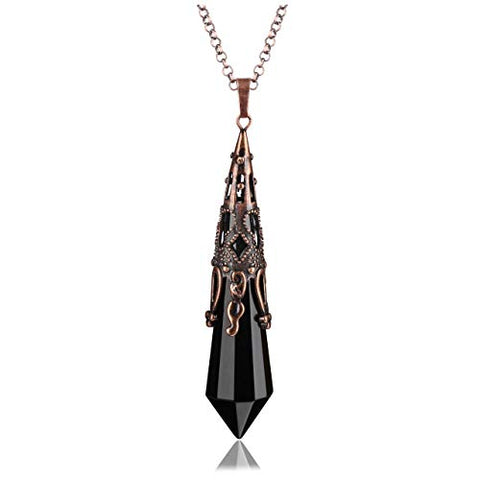 JOVIVI Natural Black Obsidian Crystal Necklace 12 Facted Therapy Healing Dowsing Divination Pendulum Pendant Reiki Charged Chakra Balancing