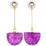 SUNYIK Women's Crystal Geode Druzy Quartz Dangle Earrings Gold Plated, Half Round, Fuchsia