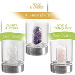 Zentrinsic Crystal Infused Water Bottle includes 3 sets of Healing Crystals-Rose Quartz, Clear Quartz, Amethyst & a Neoprene Sleeve to allow you to create Elixirs of Love & Tranquillity, Clarity & Power, Peace & Energy OR use your own Gems and Stones