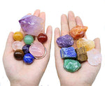 Chakra Synergy Healing Crystal Collection in Wooden Box, 16 pcs, 7 Raw Chakra Stones, 7 Chakra Spheres, 1 Natural Amethyst crystal point, 1 Rose Quartz Heart Key Chain, Guide, Meditation Spirituality