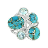 YoTreasure Blue Copper Turquoise Jewelry 925 Sterling Silver Multi Gemstone Ring