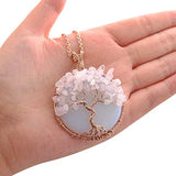 Top Plaza Healing Crystal Synthetic Opal Rose Quartz Round Stone Pendant Necklace Tree of Life Copper Wire Wrapped Necklaces Handmade Reiki Quartz Gemstone Jewelry for Womens