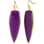 TUMBEELLUWA Purple Glass Crystal Quartz Stone Dangle Hook Earrings Arrow Shape Gold Plated