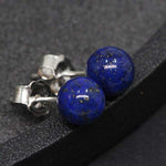 Luna Azure Natural Lapis Lazuli and 925 sterling silver handmade unique round Spherical Ball Stud Earrings push back women girls mothers present jewelry