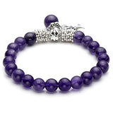 Jovivi 8MM Purple Amethyst Natural Gemstone Healing Point Tree of Life Lucky Charm Stretch Bracelet
