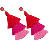 TUMBEELLUWA Colorful Layered Tassel Earrings Stud Druzy Tiered Thread Dangle Drop Earrings,Red