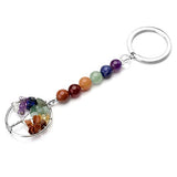 JOVIVI 7 Chakra Gemstone Tree of Life Pendant Keychain Healing Crystals Tumbled Stone Beads Keyring for Couple Best Friend Family