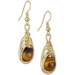 Nupuyai Round Crystal Beads Tiger's Eye Stone Earrings for Women, Irregular Handmade Wire Wrapped Dangle Hook Drop Earrings Gold Plated