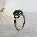925 Sterling Silver Natural Malachite Ring - Vintage Style May Taurus Birthstone Green Gemstone Sizable Ring - Classic Handmade Jewelry Gift For Her - Adjustable Elegant Boho Ring - Gift For Women