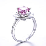 Merthus Womens 925 Sterling Silver Created Pink Topaz Water Lily Promise Engagement Ring Size 6