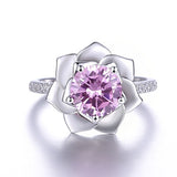 Merthus Womens 925 Sterling Silver Created Pink Topaz Water Lily Promise Engagement Ring Size 6