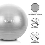 SpoxFit Exercise Ball Chair with Resistance Bands, Perfect for Office, Yoga, Balance, Fitness, Super Strong Holds 660lbs. Set Includes Stable Base, Workout Poster, Pump, Home Gym Bundle-65cm Silver