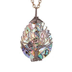 Tear Drop Abalone Tree of Life Necklace - Wire Wrap Abalone Shell Tree of Life Healing Crystal Pendant Necklace