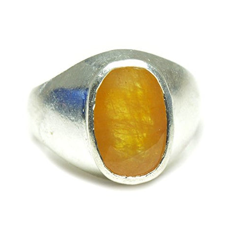 55Carat Natural Yellow Sapphire Silver Ring for Men 6 Carat Chakra Healing Size 4,5,6,7,8,9,10,11,12,13