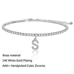 Ankle Bracelets for Women Initial Anklet, AAA+ Cubic Zirconia Stones Tennis Chain Letter Anklet with Initials Cute Summer Anklets,14K Gold Plated Anklets Bracelets for Women Gifts (M)