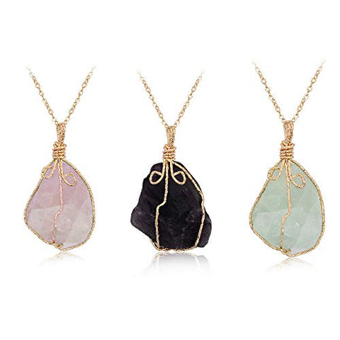 KWHY Natural Raw Amethyst Stone Pendant Necklace for Women Wire Wrapped Healing Irregular Chakra Crystals with Two Different Chains