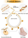 Hicarer 16 Pieces Ankle Bracelets Wrist Chains Adjustable Anklet Chains Foot Hand Jewelry for Women Girl (Gold)