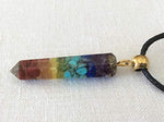 Orgone quartz point pendant necklace with Seven Chakra healing stones. Boost your chakras. Made in USA