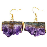 SUNYIK Natural Amethyst Quartz Crystal Dangle Earrings for Women, Irregular Gemstone Cluster Drop Earrings, Gold Plated