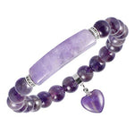TUMBEELLUWA Healing Stone Bracelet 8mm Beads Chakra Crystal Energy Heart Charm Bracelet Handmade Jewelry for Women, Amethyst