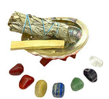 Chakra Stone Set with 7 Crystals, Sage, Abalone Shell, Wood Stand, Palo Santo Smudge Stick for Spiritual Healing Crystal, Smudging Kit