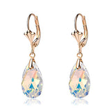 Swarovski Crystal Teardrop Leverback Dangle Earrings for Women Fashion 14K Gold Plated Hypoallergenic Jewelry (Aurora Borealis)