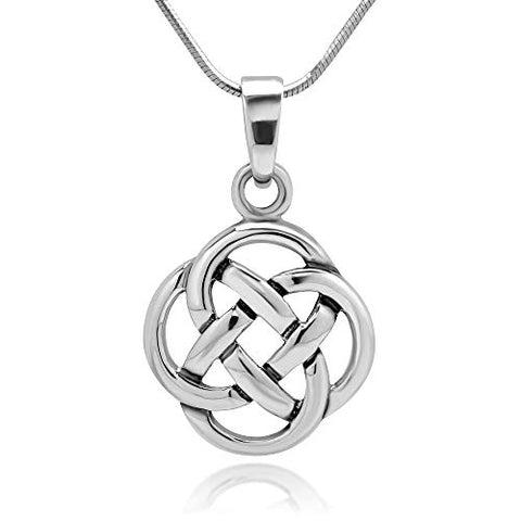 Women’s 925 Sterling Silver Celtic Knot Round Pendant Necklace with Silver Chain, 18”