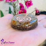 Orgonite necklace, symbol of Chocurrei, made in copper and hand cut. Designed with Labradorite and Ambe, proctetion EMF, Holistic Therapies, Reiki.