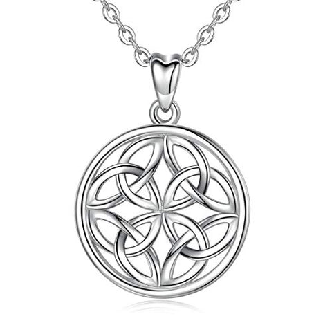 INFUSEU Irish Celtic Knot Pendant Necklace 925 Sterling Silver Jewelry for Women (Circle 4 Triangles)