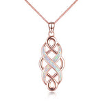 YFN Irish Celtic Knot Created Opal Pendant Necklace Infinity Love Sterling Silver CZ Jewelry 18" (Rose Gold Celtic Necklace)