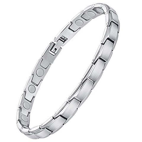 Feraco Magnetic Bracelet for Women Arthritis Pain Relief Sleek Stainless Steel 3500 Gauss Strong Magnet Therapy Bracelets, Silver