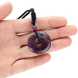 Top Plaza Reiki Healing Crystal Gemstone Amethyst Necklace Adjustable Protection Lucky Coin Pendant Necklaces Amulet Jewelry for Women Men