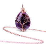 Tree of Life Teardrop Heart Amethyst Crystal  Pendant Necklace Copper Wire Wrapped Gemstone Healing Chakra Necklace Choker Mothers Day Gifts 18"