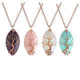 JOVIVI 4pcs Vintage Tree of Life Wire Wrapped Copper Marquise Natural Amethyst Quartz Gemstones Healing Crystal Chakra Pendant Necklace w/Box