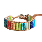 Starto 7 Chakra Bracelet with Real Gemstones Leather Boho Healing Yoga Bracelet Friendship Jewelry