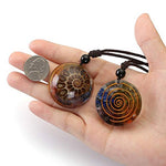 Top Plaza 7 Chakra Natural Healing Crystal Stone Pendant Necklace Adjustable Resin Ammonite Fossil Spiral Necklace for Women Men