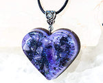 Shungite Orgonite Necklace Crystal Heart Pendant Amethyst Tanzanite Rose Quartz Black Tourmaline Healing Crystals for EMF Protection Violet Flame Orgone Generator