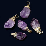 BOUTIQUELOVIN Full Wire Wrap Raw Amethyst Stone Pendant Necklace Natural Healing Chakra Crystals for Women (Gold Dipped)