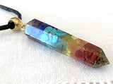 Orgone quartz point pendant necklace with Seven Chakra healing stones. Boost your chakras. Made in USA