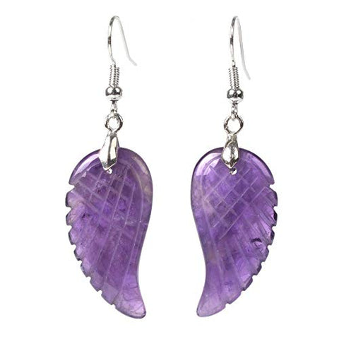 Natural Amethyst Gemstone Crystal Healing Reiki Chakra Handmade Angel Wing Dangle Earrings