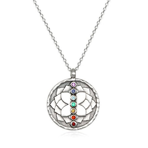 Satya Jewelry Multi Gemstone Silver Chakra Pendant Necklace 18-inch, One Size