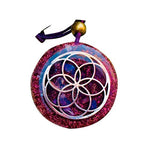 Orgonite necklaces, Seed of Life, Sacred Geometry symbol for EMF protection, handmade, violet color with amethyst, moonstone, rose quartz, resin. wellness, balance, yoga, meditation, Arte Orgones