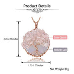 Top Plaza Healing Crystal Synthetic Opal Rose Quartz Round Stone Pendant Necklace Tree of Life Copper Wire Wrapped Necklaces Handmade Reiki Quartz Gemstone Jewelry for Womens