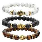 JOVIVI 8MM Unisex Black Lava/Tiger Eye/ Lapis Energy Stone Mala Beads with Gold Buddha Bracelets