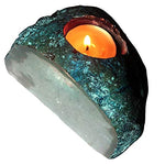 AMOYSTONE Agate Crystal Candle Holder Healing Stone Tealight Candle Holders Duty Cut Base Dyed Teal 1.5-3.0 LBS